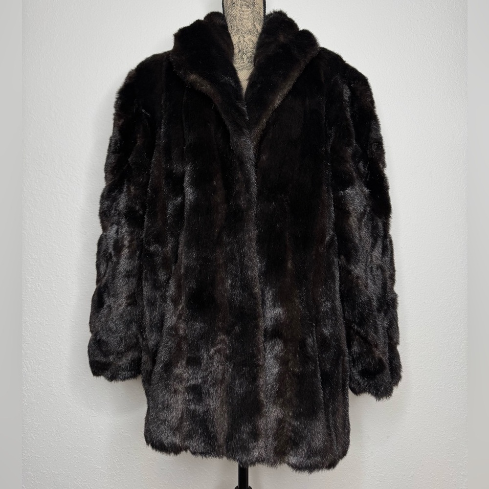 Vintage 80s/90s Chocolate Brown Faux Fur Coat | Old Hollywood Luxe | Modacrylic
